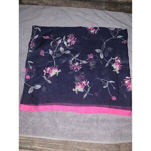 Joules Clothing Great Britain Semi sheer long Wrap Scarf‎ Blue Floral Pink Hem